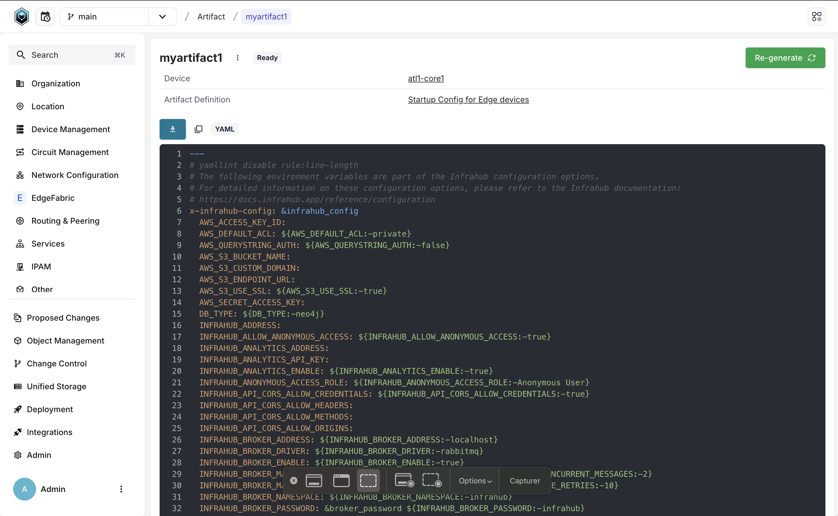 &quot;Example screenshot of Infrahub 1.1.6 showing an Artifact of YAML type with syntax highlighting.&quot;